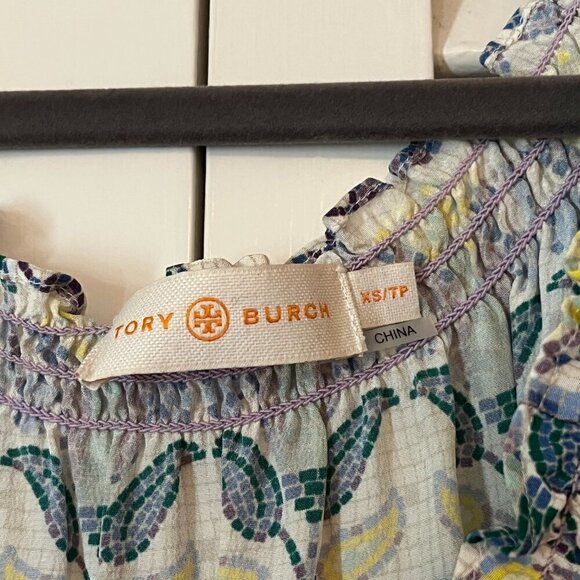 Tory Burch silk romper XS mosaic Provence Pompeii tassels - Picture 10 of 15